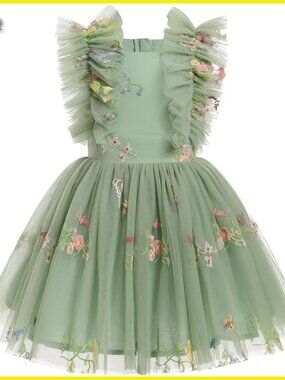 Girls Boho Princess Dress Ruffle Sleeve Special Occasion Photo Shoot Outfit